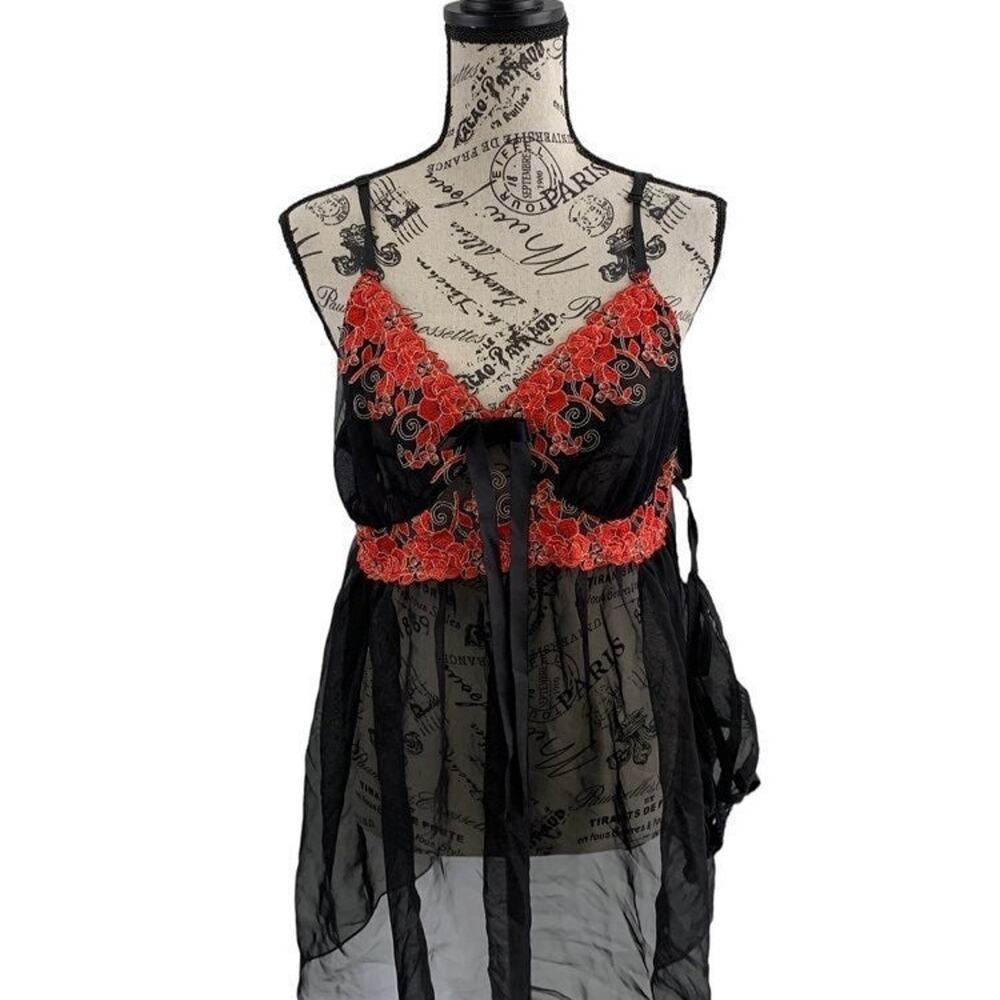 Cato Lingerie Babydoll 2 Piece Set Women Size 18/20W Black Sheer Adjustable NEW